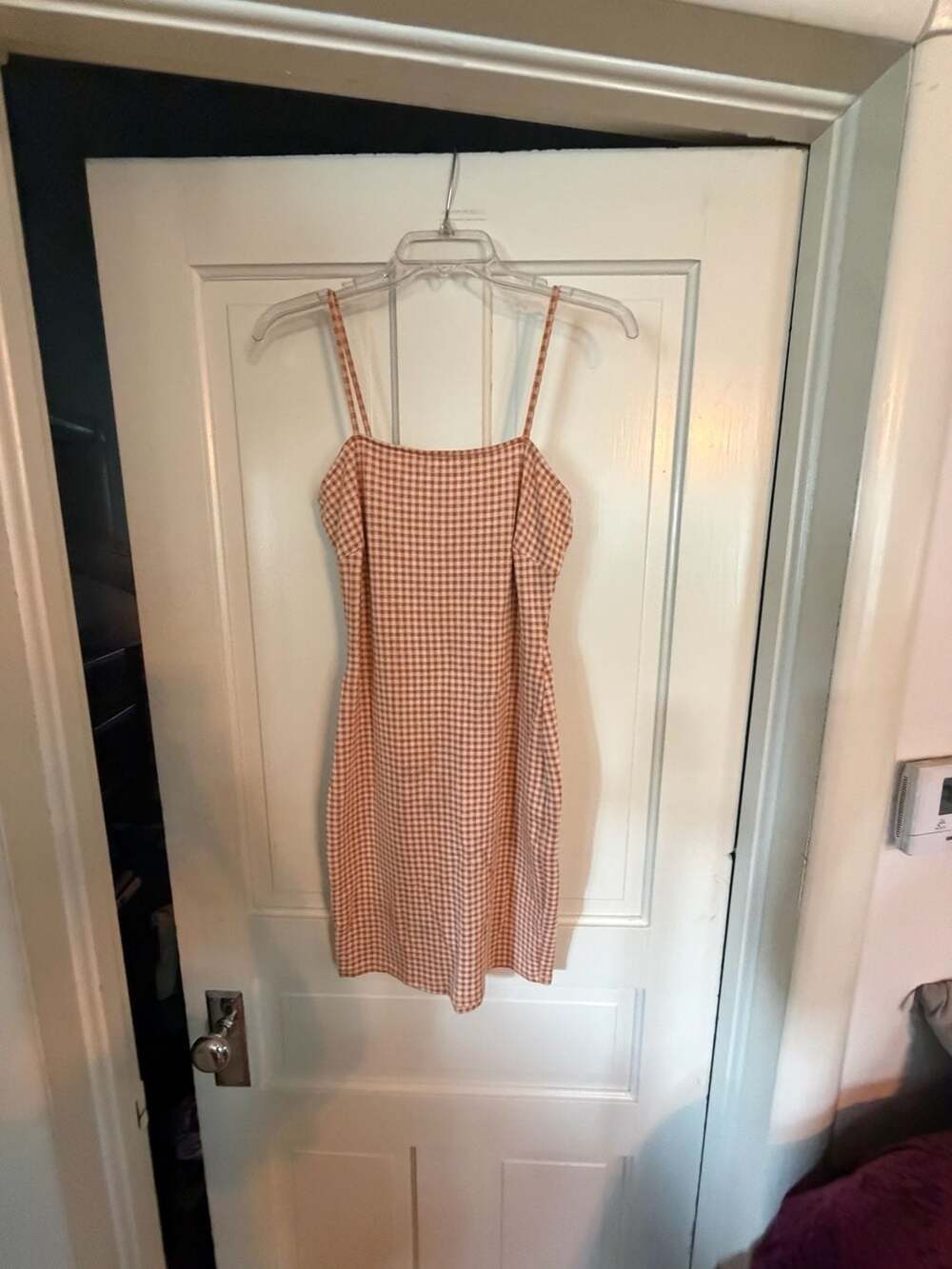 Bear Dance Orange White Gingham Check Camisole Mini Dress Size L